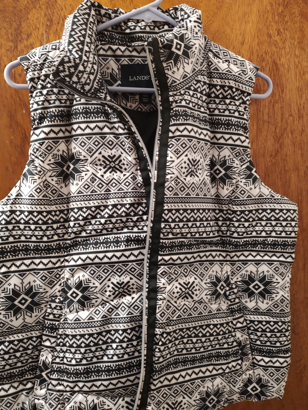 Lands' End Black & White Patterned Quilted Vest